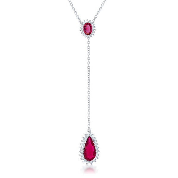Lovcia Dazzling 5.8ct Ruby Teardrop Lariat Necklace with Rhodium Finish-Necklaces-