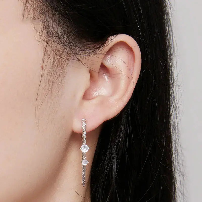 Lovcia Dazzling Brilliance Crystal Sterling Silver Tassel Earrings-Earrings-Silver-Silver