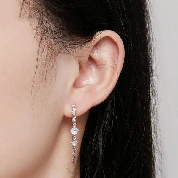 Lovcia Dazzling Brilliance Crystal Sterling Silver Tassel Earrings-Earrings-Silver-Silver