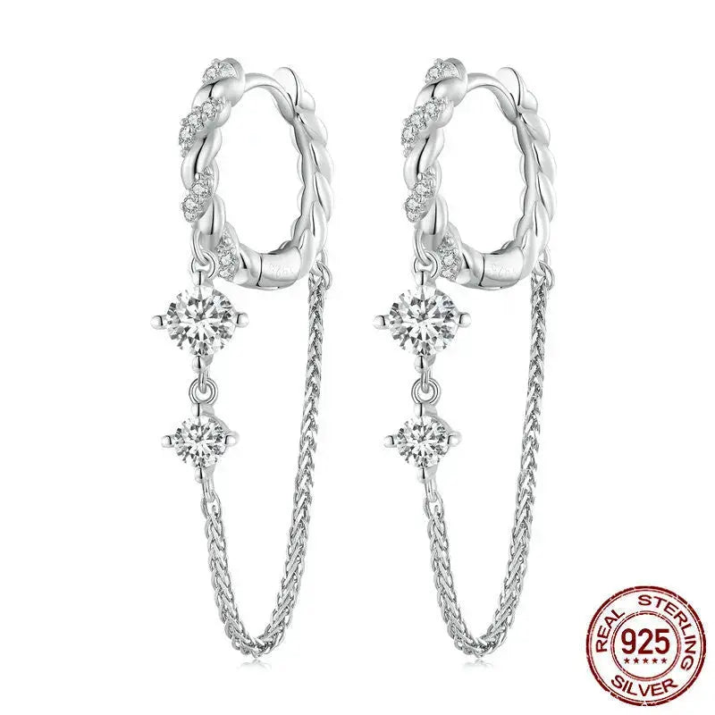 Lovcia Dazzling Brilliance Crystal Sterling Silver Tassel Earrings-Earrings-Silver-Silver