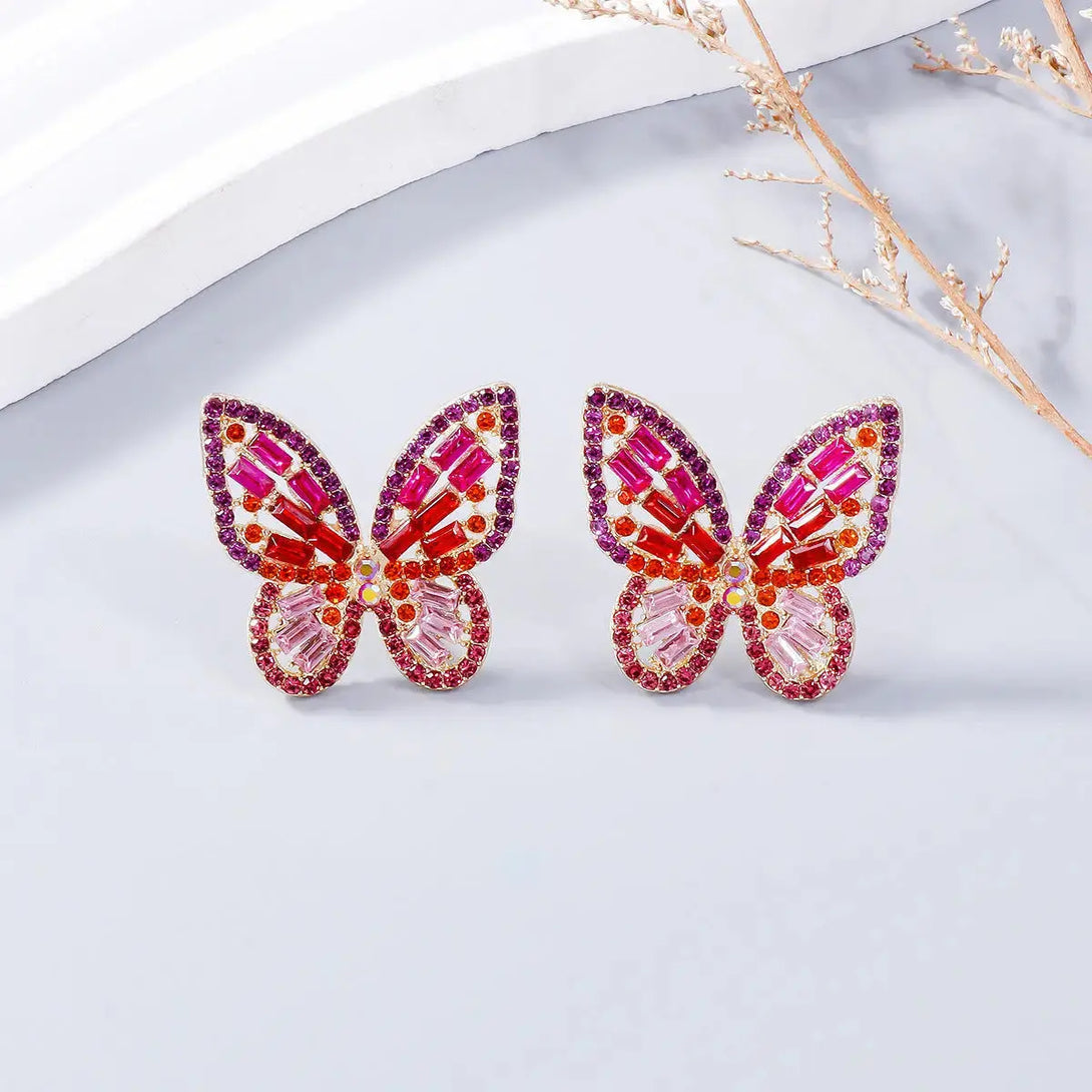 LOVCIA Dazzling Butterfly Rhinestone Alloy Earrings for Women