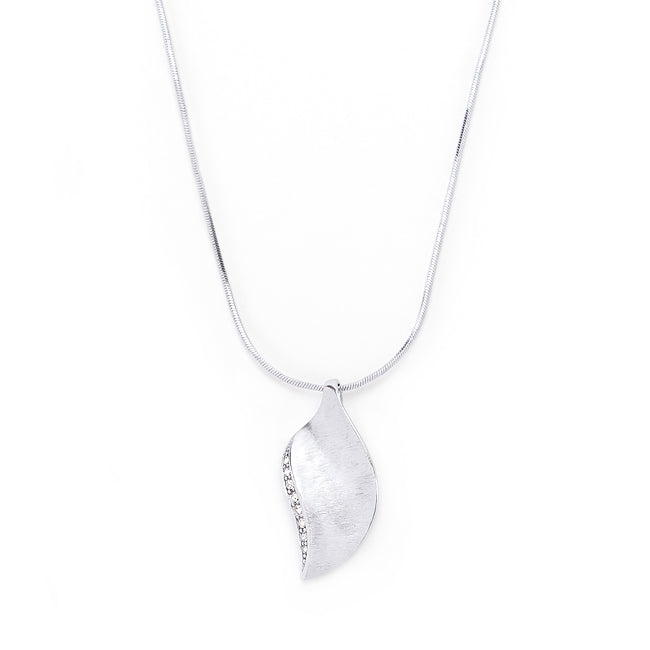 Lovcia Dazzling Crystal Leaf Pendant with Platinum Luster Finish-Necklaces-