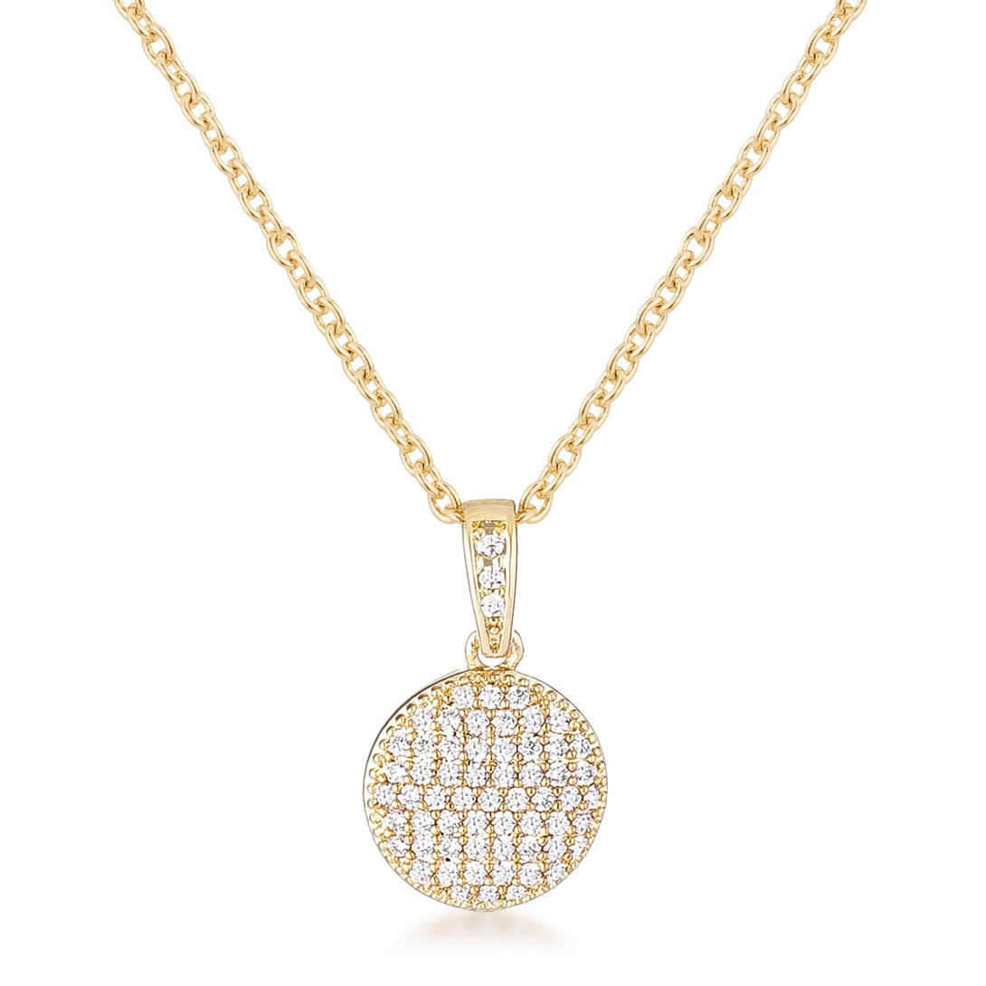 Lovcia Dazzling CZ Pave Disc Pendant Necklace in Gold Finish-Pendants-