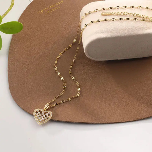 Lovcia Dazzling Geometric Heart Necklace for Women, Unveil Your Sparkle-Necklaces-8516 Gold Simple Heart Shape-8516 Gold Simple Heart Shape