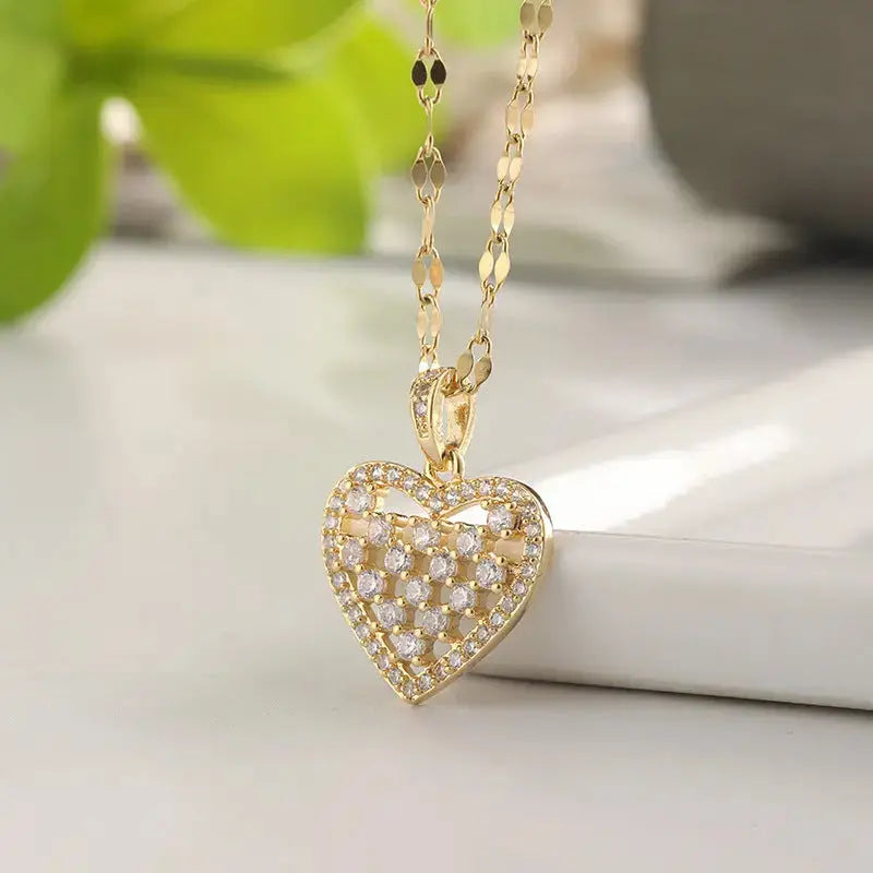 Lovcia Dazzling Geometric Heart Necklace for Women, Unveil Your Sparkle-Necklaces-8516 Gold Simple Heart Shape-8516 Gold Simple Heart Shape