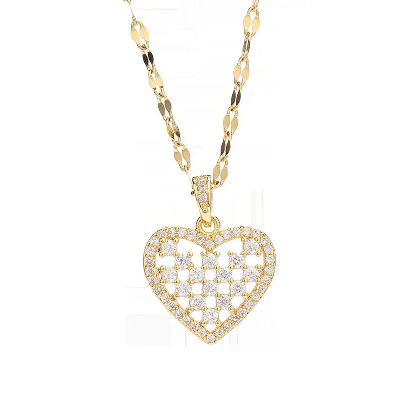 Lovcia Dazzling Geometric Heart Necklace for Women, Unveil Your Sparkle-Necklaces-8516 Gold Simple Heart Shape-8516 Gold Simple Heart Shape