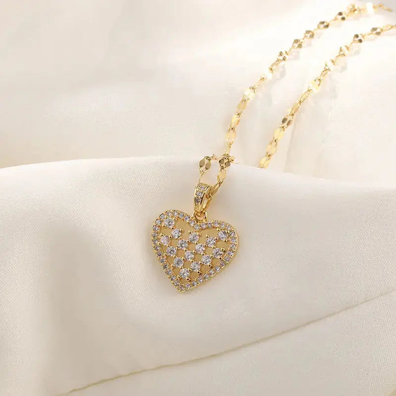 Lovcia Dazzling Geometric Heart Necklace for Women, Unveil Your Sparkle-Necklaces-8516 Gold Simple Heart Shape-8516 Gold Simple Heart Shape