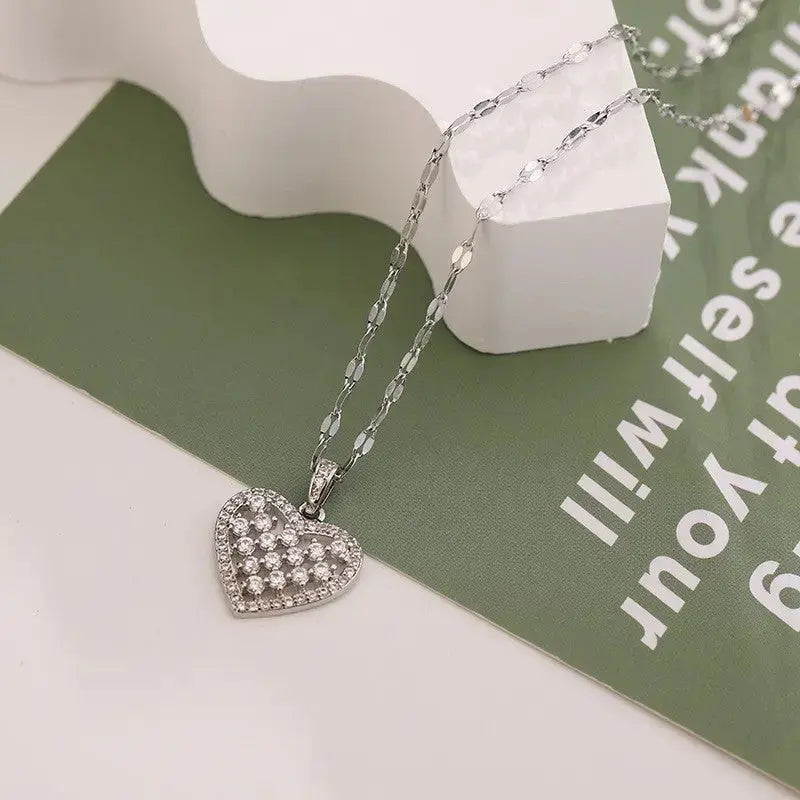 Lovcia Dazzling Geometric Heart Necklace for Women, Unveil Your Sparkle-Necklaces-8516 Silver Simple Heart Shape-8516 Silver Simple Heart Shape