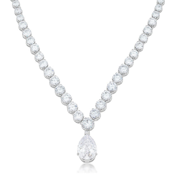 Lovcia Dazzling Pear and Round Zirconia Pendant Necklace-Necklaces-