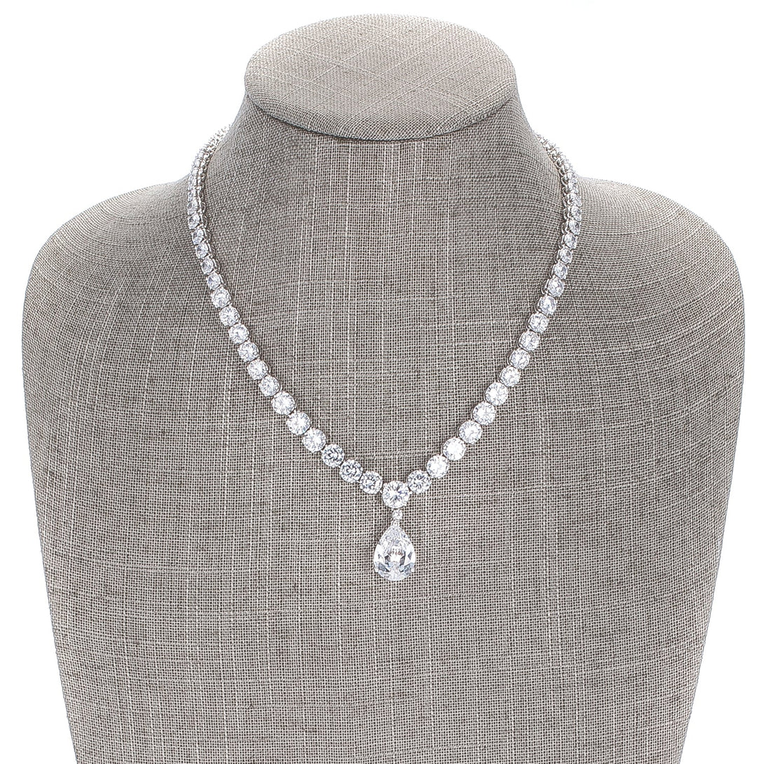Lovcia Dazzling Pear and Round Zirconia Pendant Necklace-Necklaces-