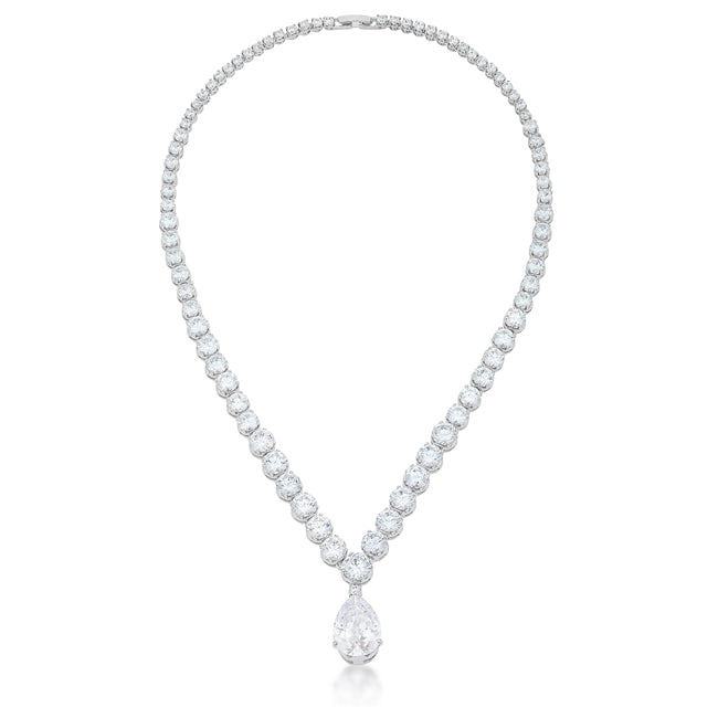 Lovcia Dazzling Pear and Round Zirconia Pendant Necklace-Necklaces-