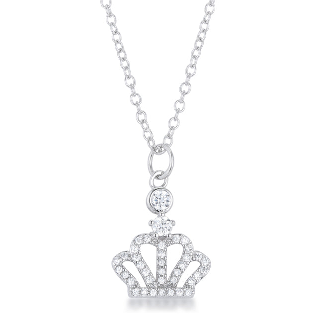 Lovcia Dazzling Rhodium-Plated CZ Crown Pave Pendant Necklace-Necklaces-