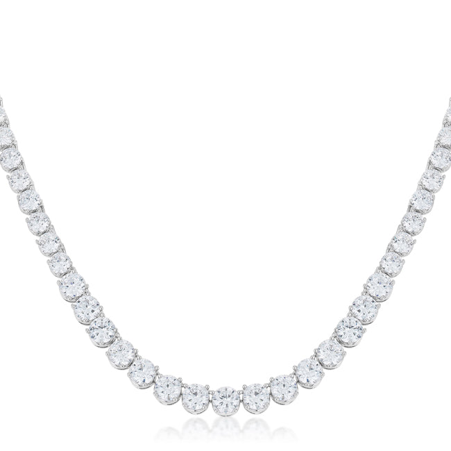 Lovcia Dazzling Round-Cut Cubic Zirconia Necklace with Rhodium Finish-Necklaces-