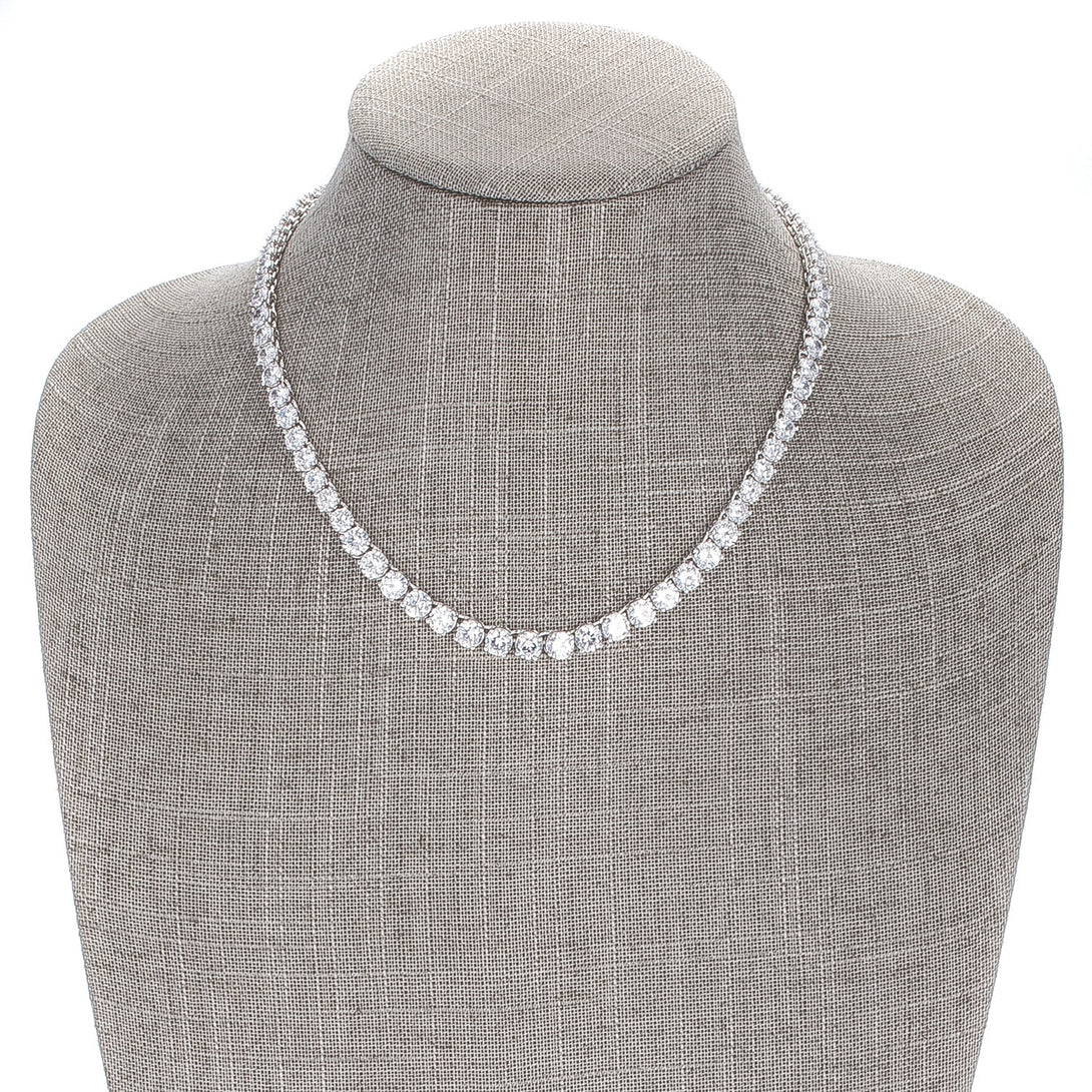 Lovcia Dazzling Round-Cut Cubic Zirconia Necklace with Rhodium Finish-Necklaces-