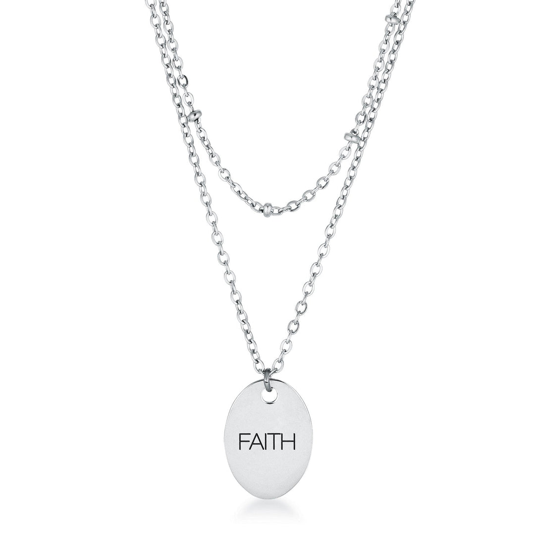 Lovcia Dazzling Silver FAITH Pendant Necklace with Dual Chains-Necklaces-