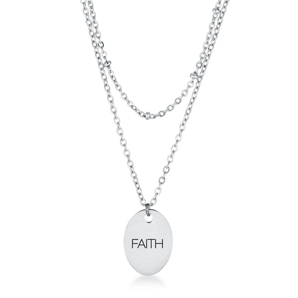 Lovcia Dazzling Silver FAITH Pendant Necklace with Dual Chains-Necklaces-