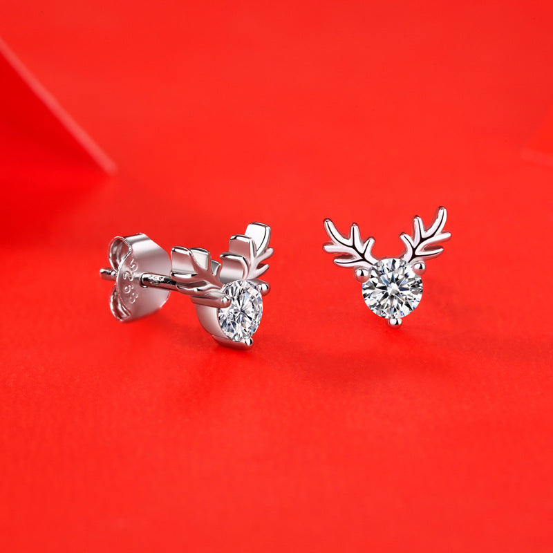Lovcia Deer Antler Moissanite Stud Earrings Silver 925-Earrings-0.3 ct ( Certificate Included )-0.3 ct ( Certificate Included )