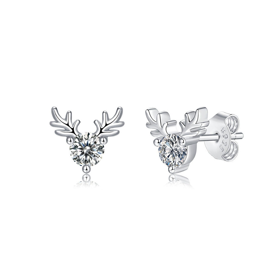 Lovcia Deer Antler Moissanite Stud Earrings Silver 925-Earrings-0.3 ct ( Certificate Included )-0.3 ct ( Certificate Included )