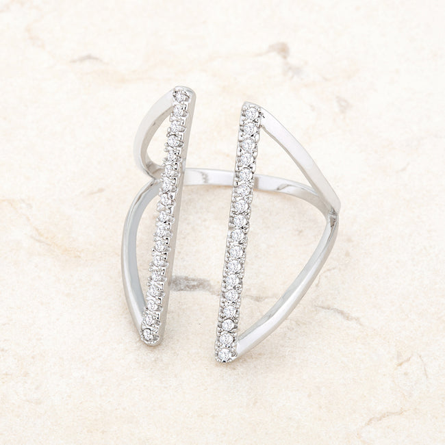 Lovcia Delicate Sleek Brilliance 0.2ct CZ Rhodium Open Ring-Rings-5-5