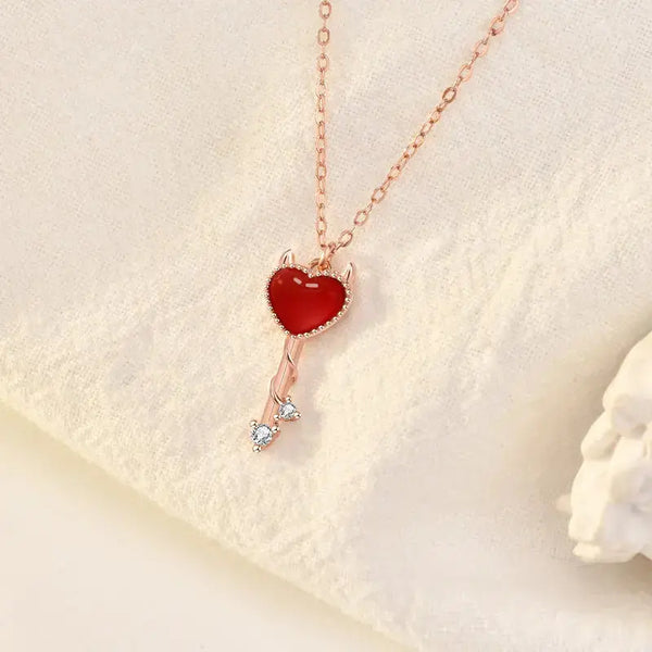 Lovcia Demon Heart Key 925 Sterling Silver Necklace-Charms & Pendants-Rose Gold-Rose Gold