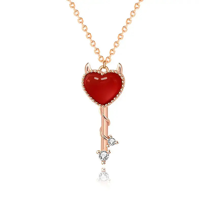 Lovcia Demon Heart Key 925 Sterling Silver Necklace-Charms & Pendants-Rose Gold-Rose Gold