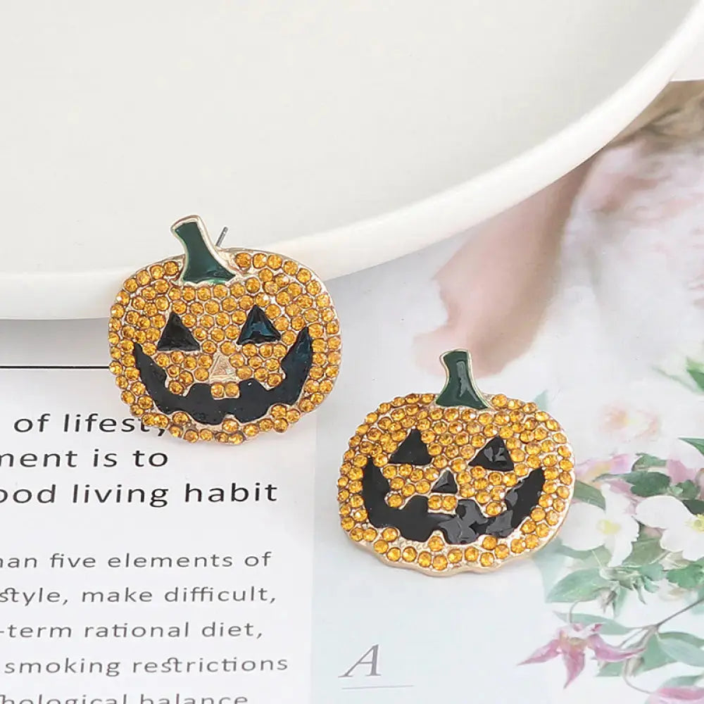Lovcia Demon Pumpkin Rhinestone Alloy Earrings-Earrings-Banana Yellow-One Size-Banana Yellow