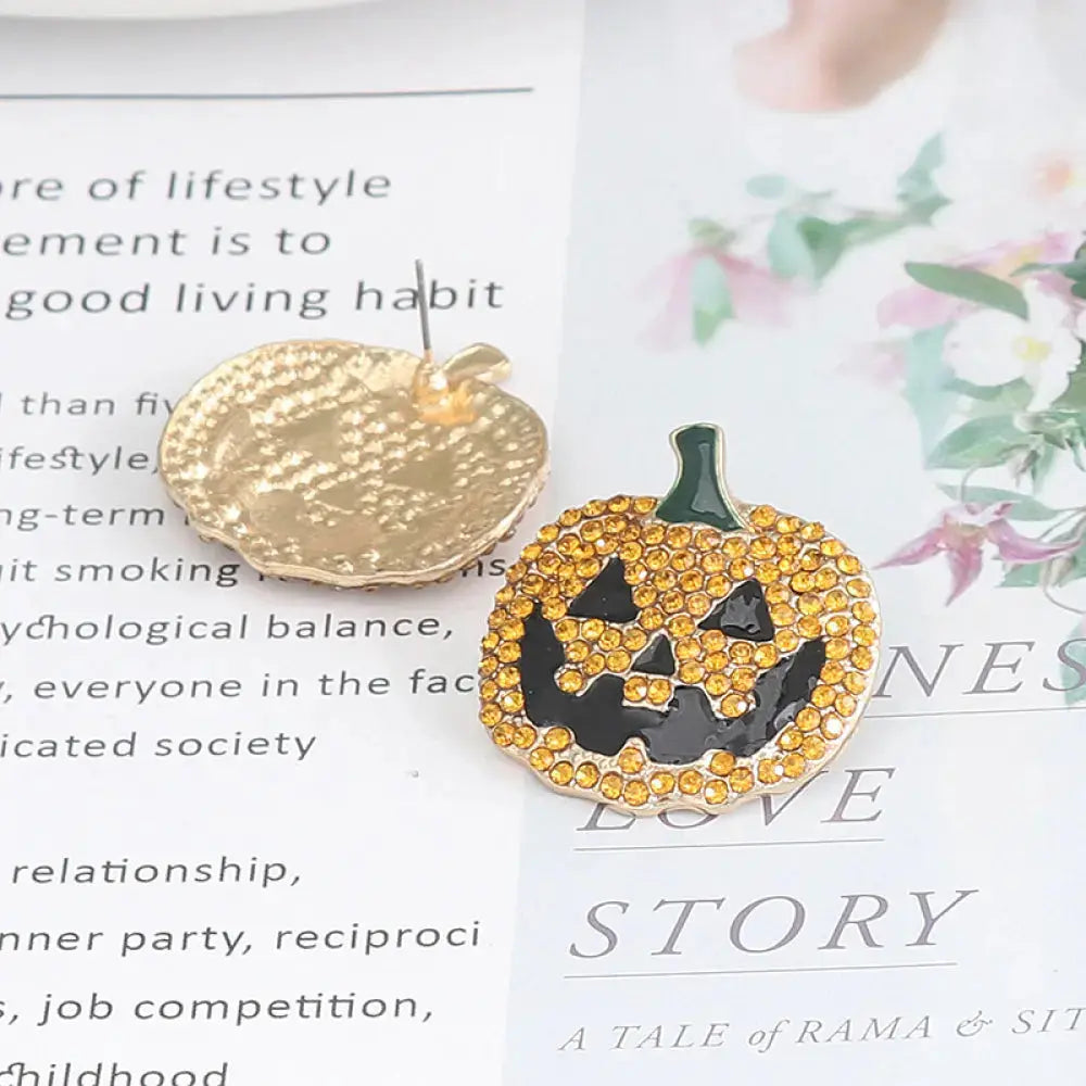 Lovcia Demon Pumpkin Rhinestone Alloy Earrings-Earrings-Banana Yellow-One Size-Banana Yellow