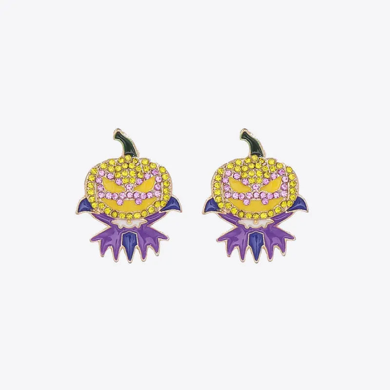 Lovcia Demon Pumpkin Rhinestone Alloy Earrings-Earrings-Purple-One Size-Purple