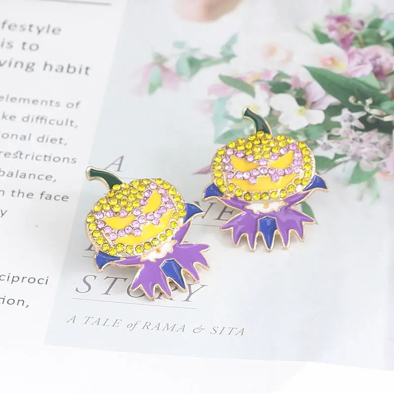 Lovcia Demon Pumpkin Rhinestone Alloy Earrings-Earrings-Purple-One Size-Purple