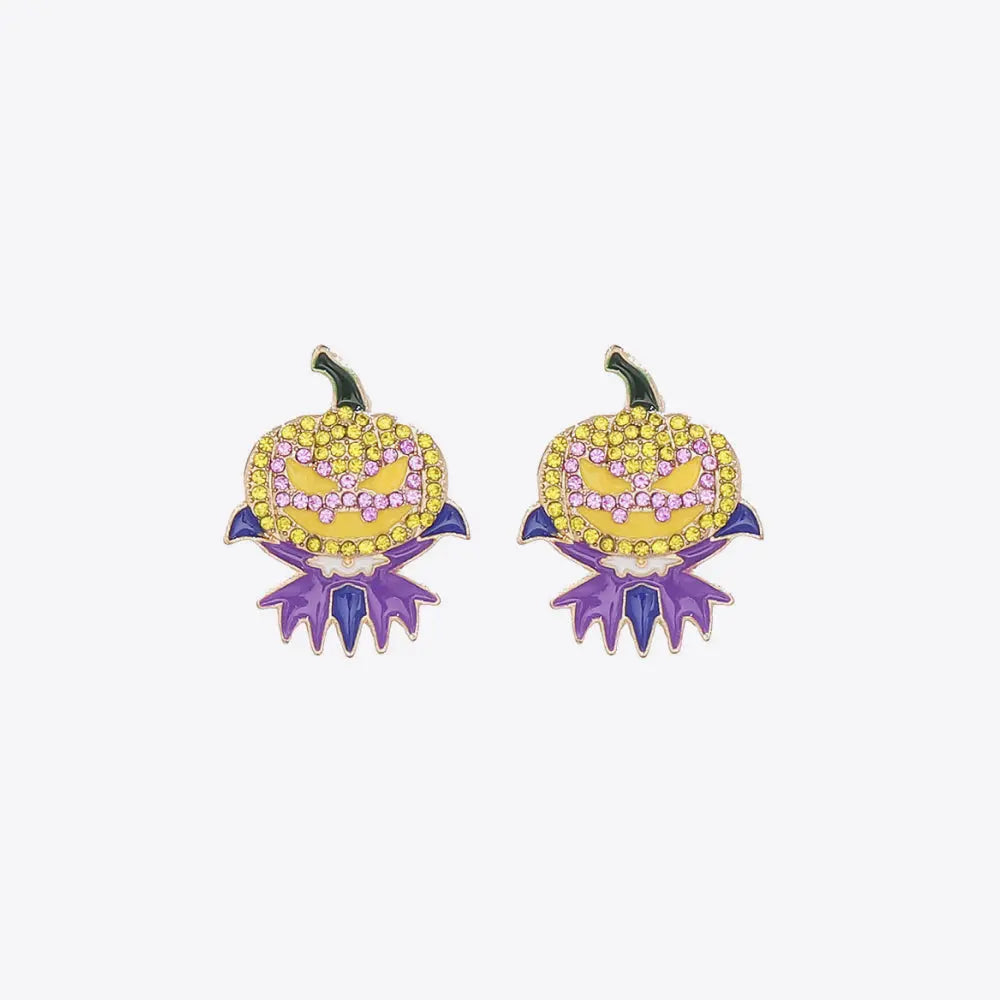 Lovcia Demon Pumpkin Rhinestone Alloy Earrings-Earrings-Purple-One Size-Purple