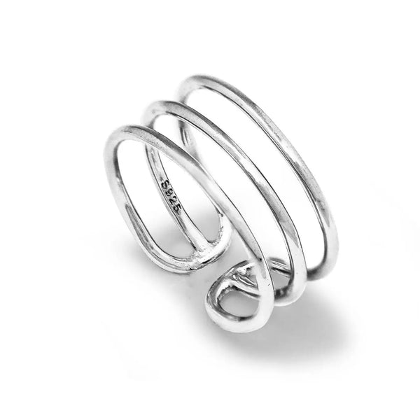 Lovcia Designer Luck Happiness Health 3 Strips Lady 925 Sterling Sliver Ring-Rings-