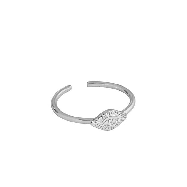 Lovcia Devils Eye 925 Sterling Silver Adjustable Ring Gold-Rings-Rhodium-Rhodium
