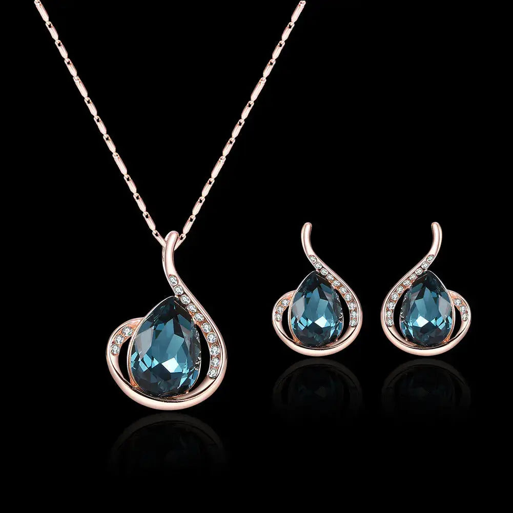 Lovcia Diamond Crystal Necklace And Earrings Two-piece Bridal Wedding Jewellery Set-Necklaces-default-default