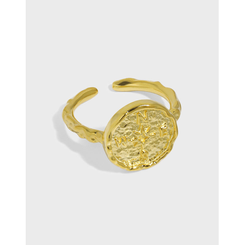 Lovcia Direction Compass Ring 925 Sterling Silver Adjustable-Rings-Yellow Gold-Yellow Gold