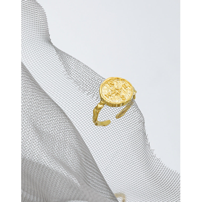 Lovcia Direction Compass Ring 925 Sterling Silver Adjustable-Rings-Yellow Gold-Yellow Gold