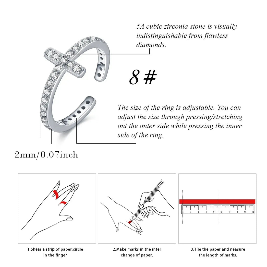 Lovcia Divine Brilliance Zirconia-Crusted Cross 925 Sterling Silver Ring-Rings-White-White