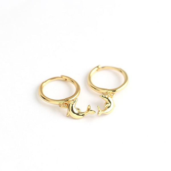 Lovcia Dolphin Hoop Earrings 925 Silver Gold Plated 21mm-Earrings-Yellow Gold-Yellow Gold