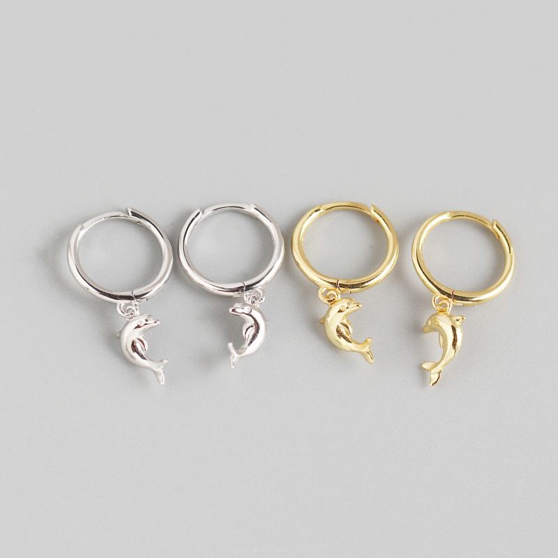 Lovcia Dolphin Hoop Earrings 925 Silver Gold Plated 21mm-Earrings-Yellow Gold-Yellow Gold