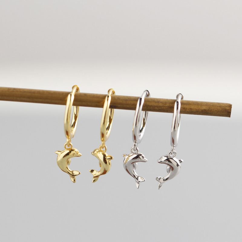 Lovcia Dolphin Hoop Earrings 925 Silver Gold Plated 21mm-Earrings-Yellow Gold-Yellow Gold