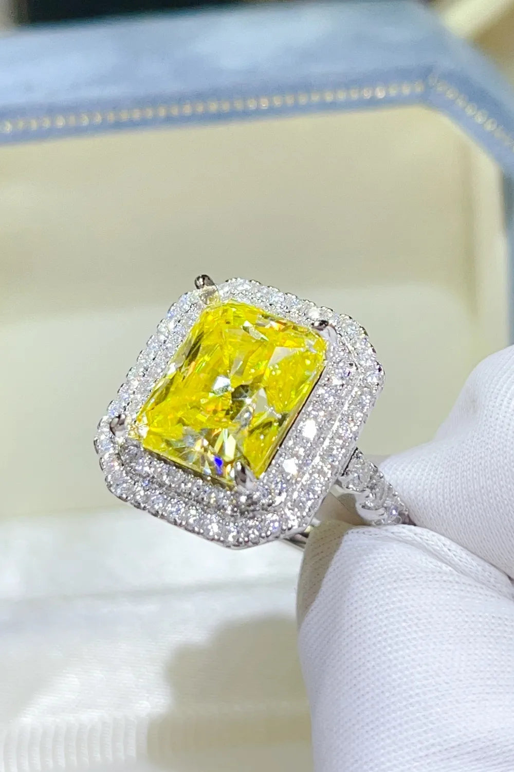 Lovcia Double Halo 2 Carat Moissanite 925 Sterling Silver Ring for Women - Yellow-5- - Buy latest trendy Rings for Women and Girls
