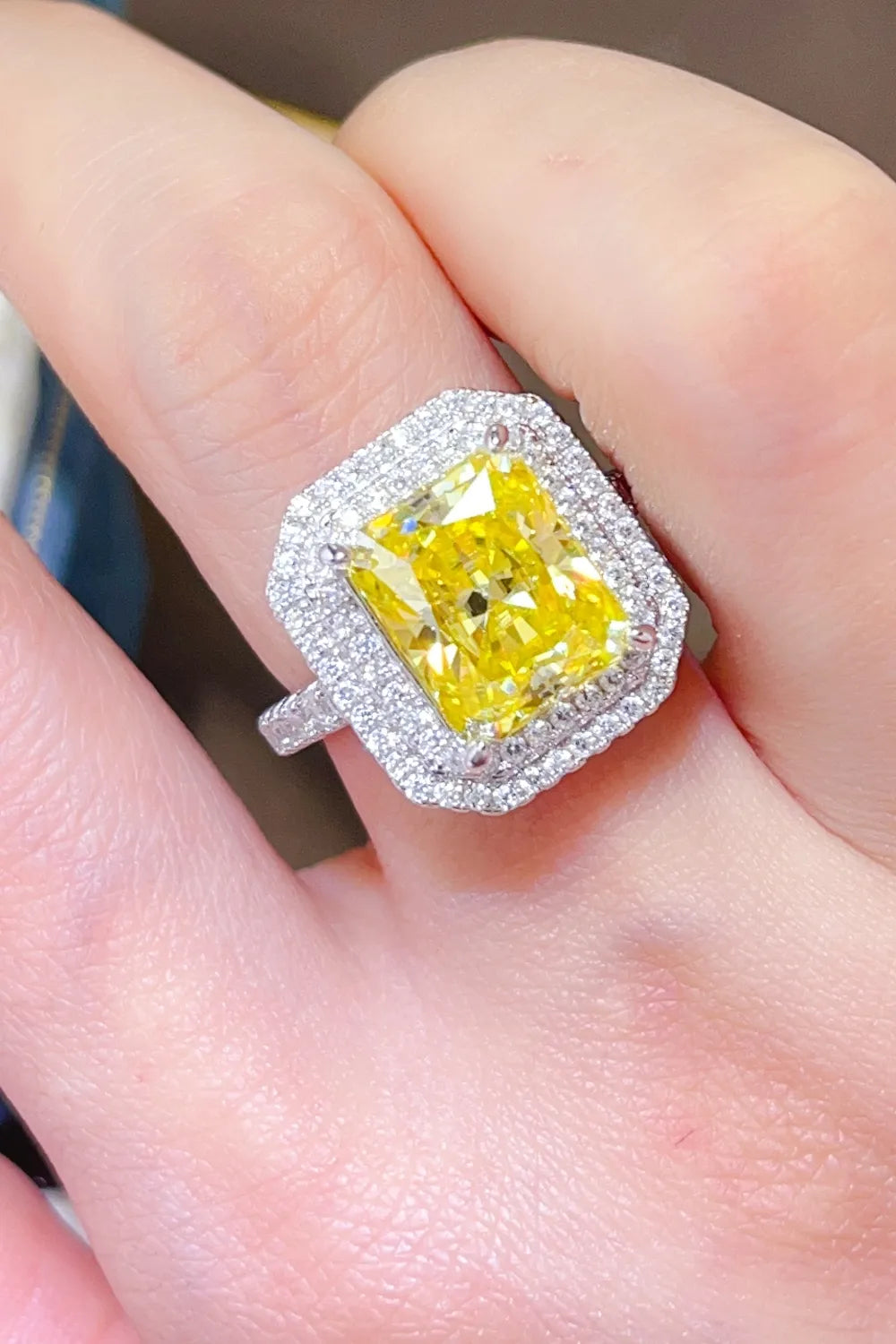 Lovcia Double Halo 2 Carat Moissanite 925 Sterling Silver Ring for Women - Yellow-5- - Buy latest trendy Rings for Women and Girls