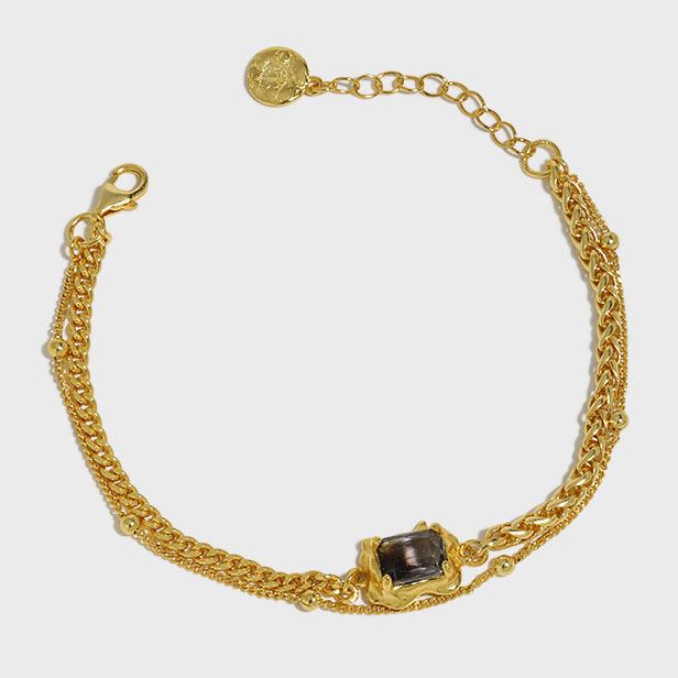 Lovcia Double Layer Gold Created Tourmaline Bracelet 165mm-Bracelets-Yellow Gold-Yellow Gold