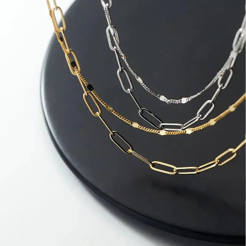 Lovcia Double Layer Hollow Chain 925 Sterling Silver Necklace-Necklaces-Yellow Gold-Yellow Gold