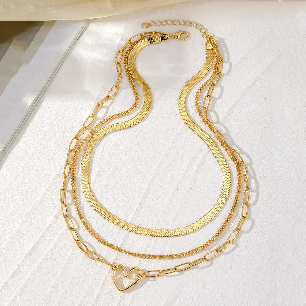 Lovcia Double-layer Peach Heart Pearl Necklace for Women-Necklaces-Gold_HS14671-Gold_HS14671