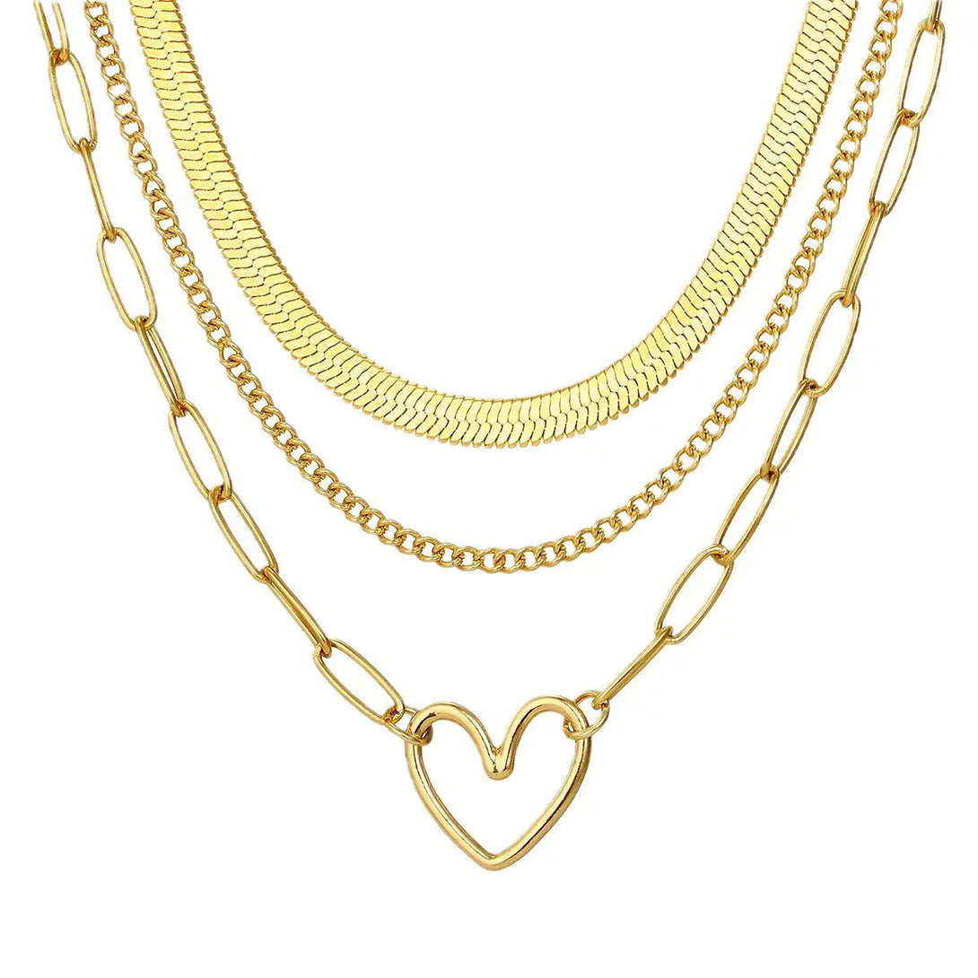 Lovcia Double-layer Peach Heart Pearl Necklace for Women-Necklaces-Gold_HS14671-Gold_HS14671