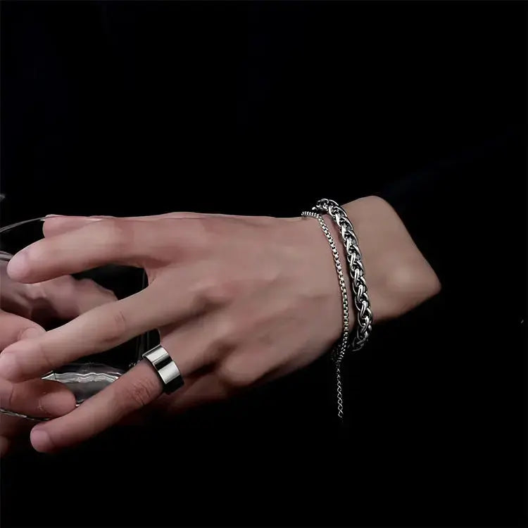 Lovcia Double Layer Rope Chain Stainless Steel Hipster Bracelet For Men and Women-Bracelets-Silver-Silver