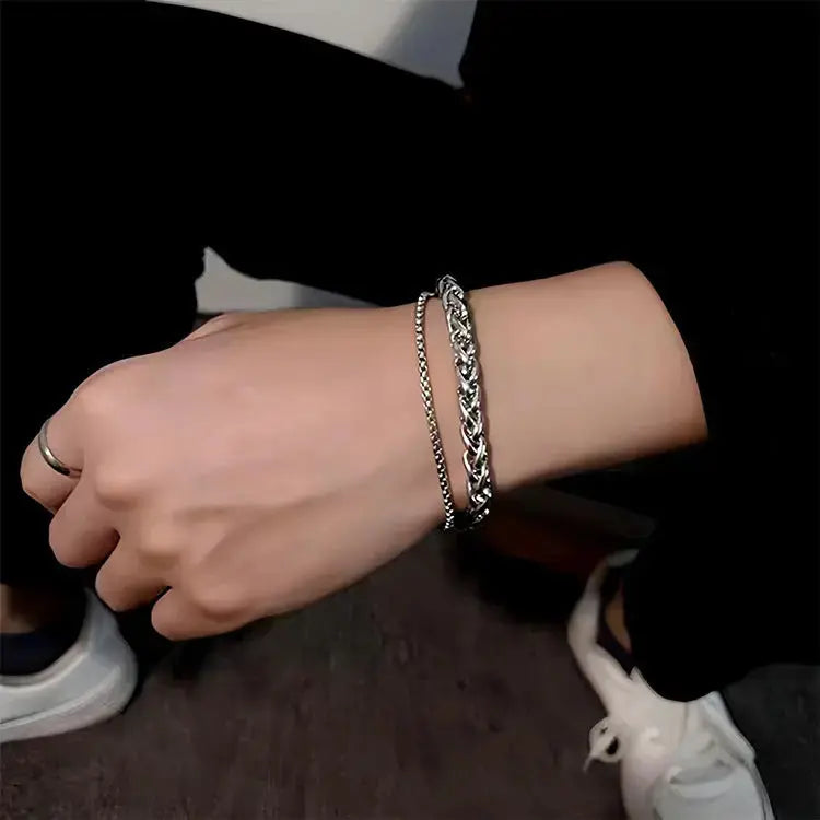 Lovcia Double Layer Rope Chain Stainless Steel Hipster Bracelet For Men and Women-Bracelets-Silver-Silver