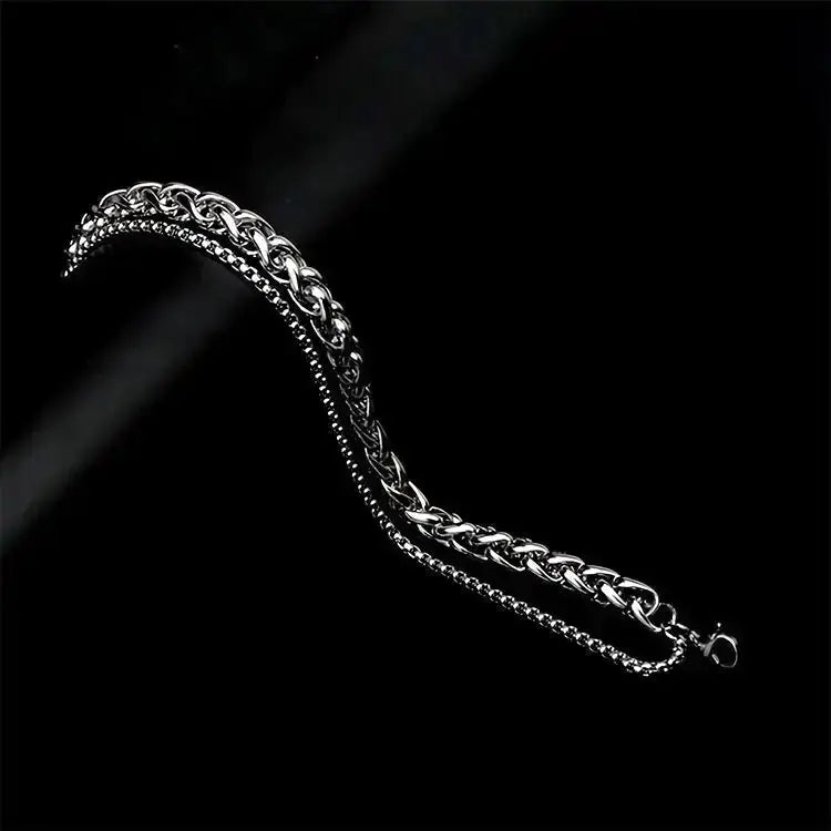Lovcia Double Layer Rope Chain Stainless Steel Hipster Bracelet For Men and Women-Bracelets-Silver-Silver