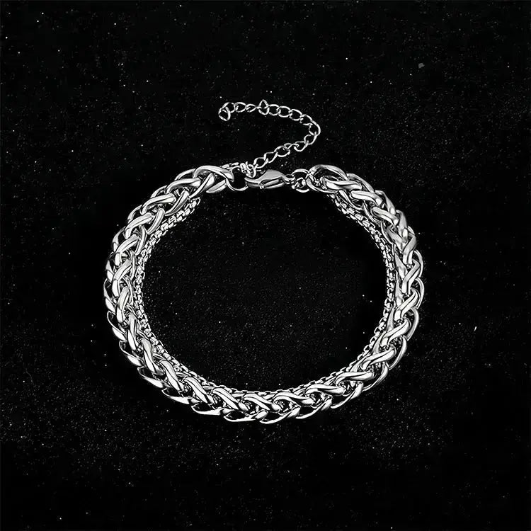 Lovcia Double Layer Rope Chain Stainless Steel Hipster Bracelet For Men and Women-Bracelets-Silver-Silver
