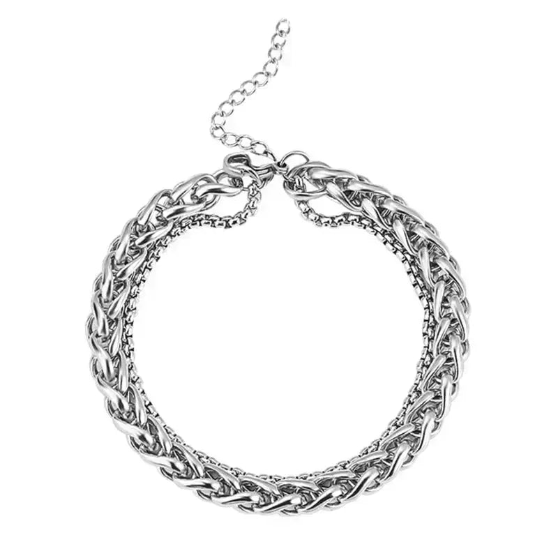 Lovcia Double Layer Rope Chain Stainless Steel Hipster Bracelet For Men and Women-Bracelets-Silver-Silver